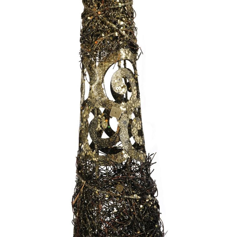 Kūginė Kalėdinė Eglutė iš rotango ir metalo 80cm, rudai-auksinė, Kalėdinė dekoracija