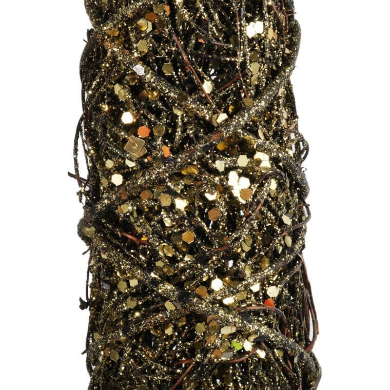 Kūginė Kalėdinė Eglutė iš rotango ir metalo 80cm, rudai-auksinė, Kalėdinė dekoracija