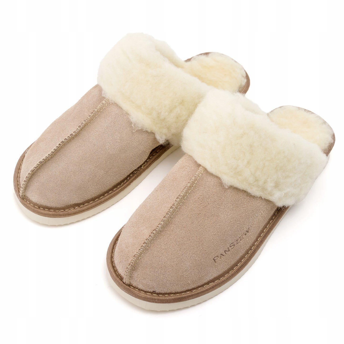 Šiltos moteriškos odinės šlepetės su avinėlio vilna PanSzew