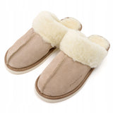 Šiltos moteriškos odinės šlepetės su avinėlio vilna PanSzew