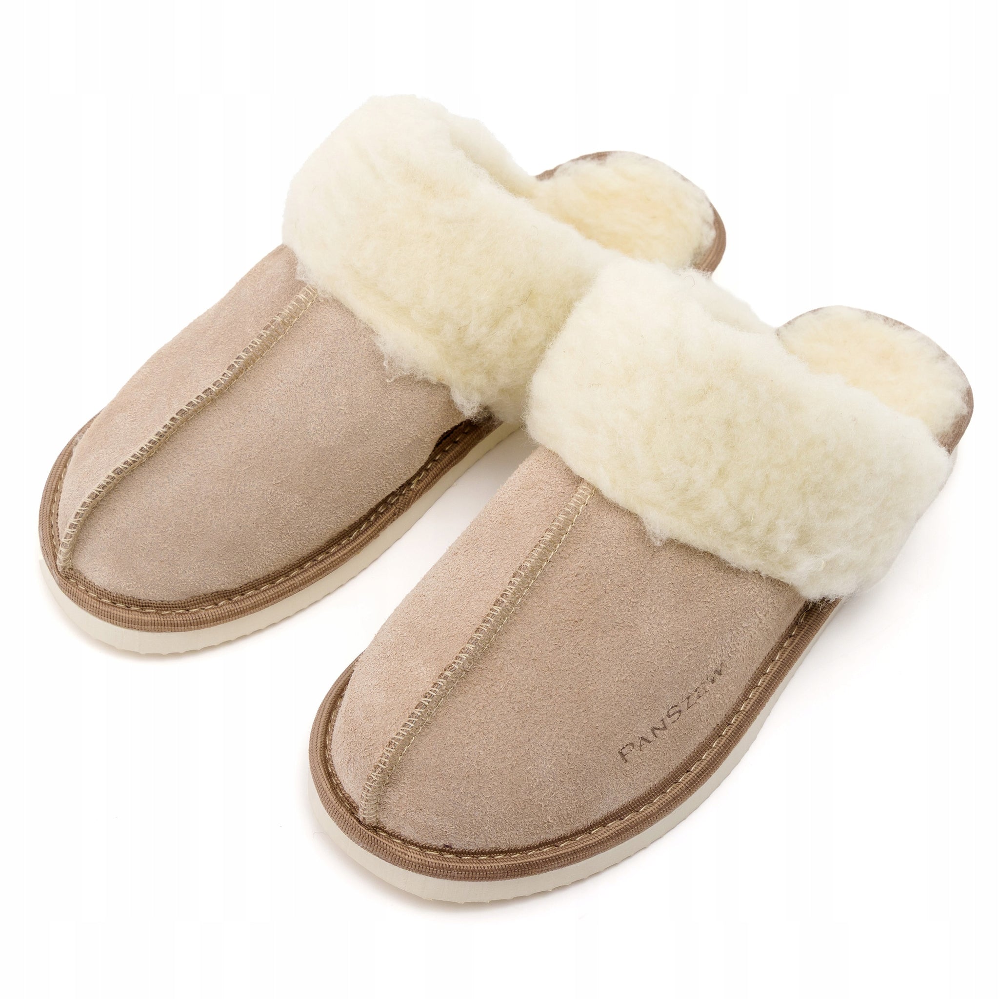 Šiltos moteriškos odinės šlepetės su avinėlio vilna PanSzew