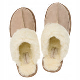 Šiltos moteriškos odinės šlepetės su avinėlio vilna PanSzew