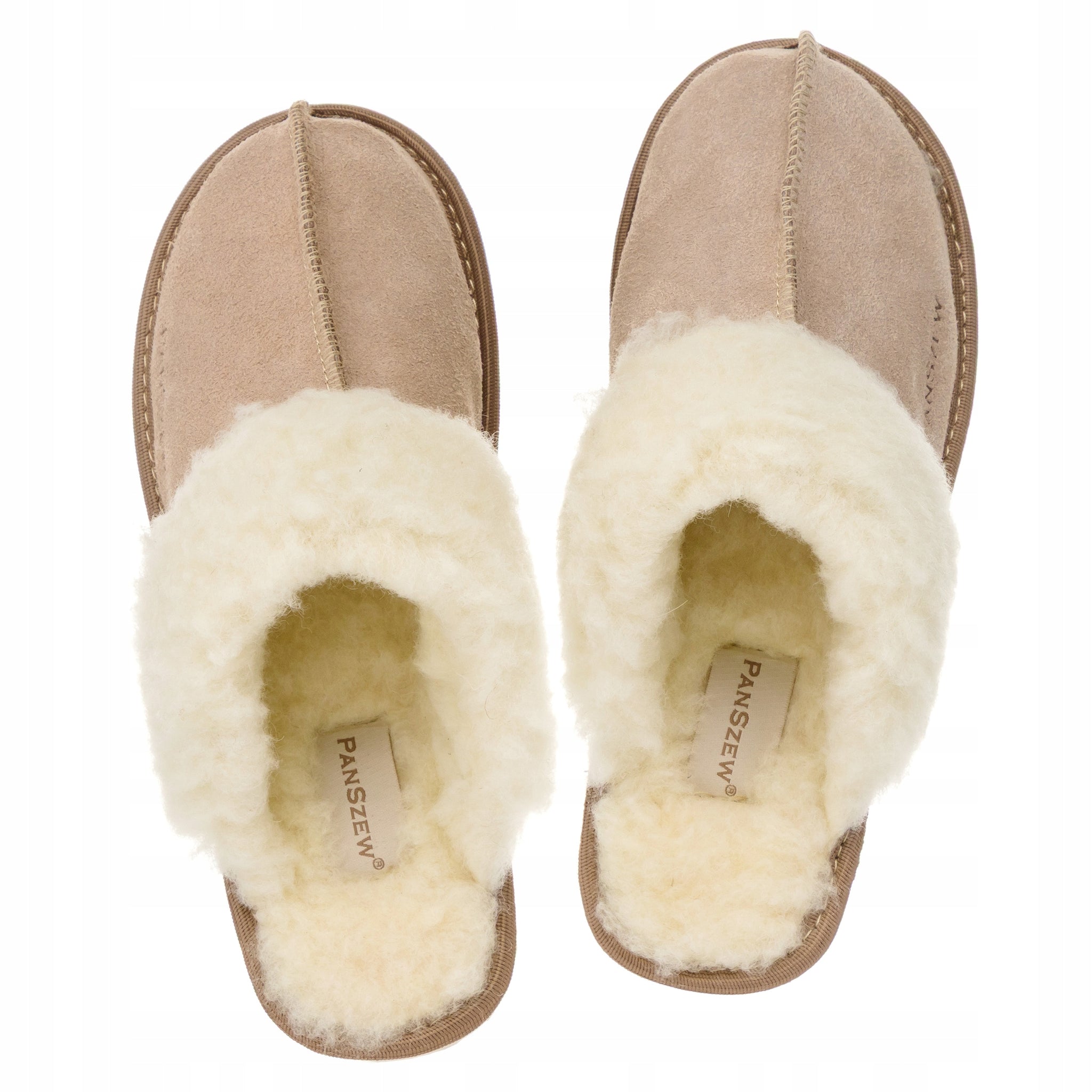 Šiltos moteriškos odinės šlepetės su avinėlio vilna PanSzew