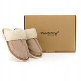 Šiltos moteriškos odinės šlepetės su avinėlio vilna PanSzew