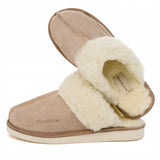 Šiltos moteriškos odinės šlepetės su avinėlio vilna PanSzew