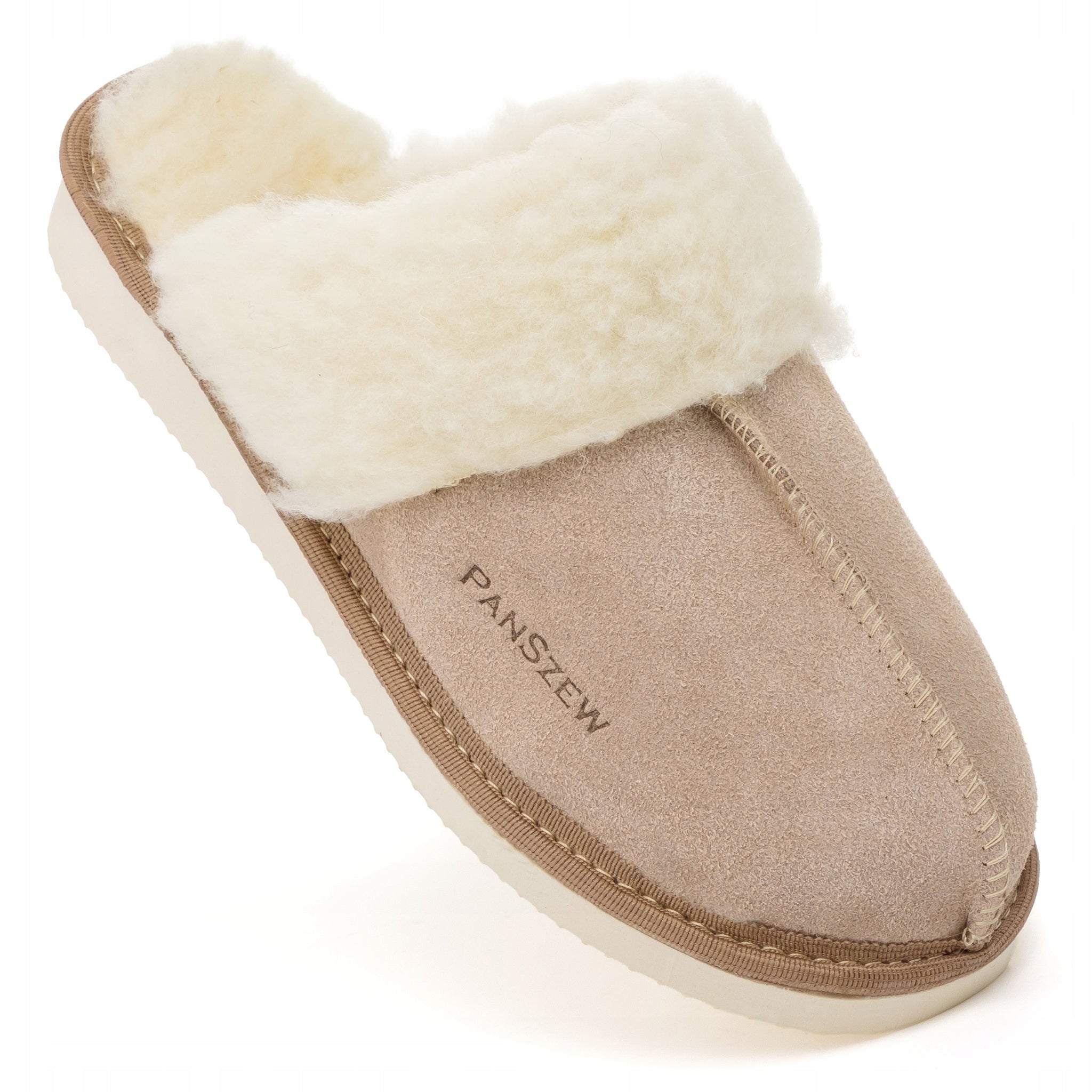 Šiltos moteriškos odinės šlepetės su avinėlio vilna PanSzew