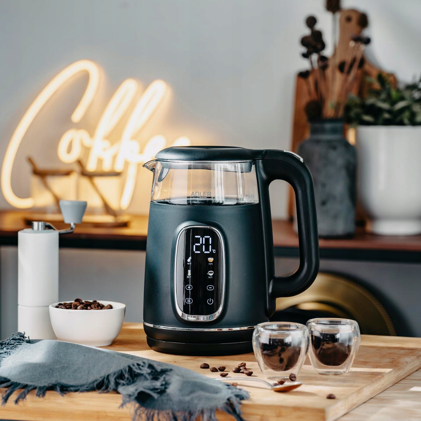 Elektrinis stiklinis virtuvinis virdulys LED su šilumos palaikymo funkcija, 1,7 L, 2200 W