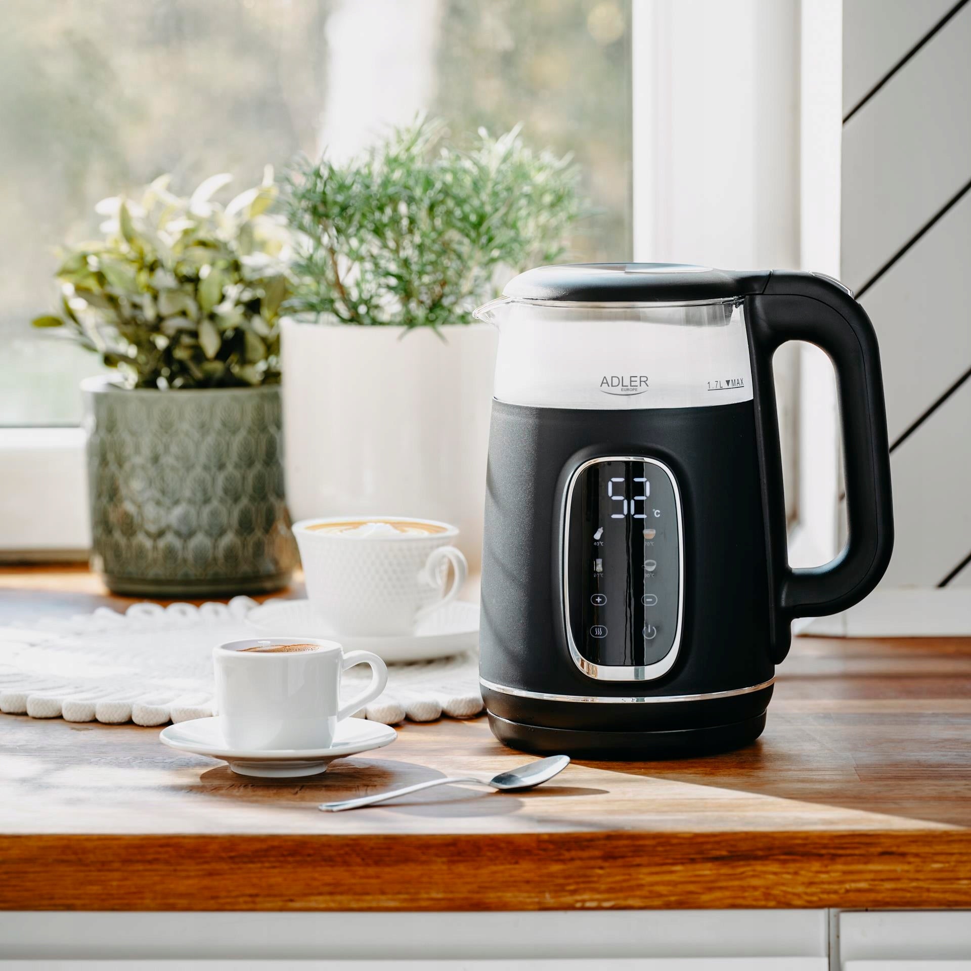 Elektrinis stiklinis virtuvinis virdulys LED su šilumos palaikymo funkcija, 1,7 L, 2200 W