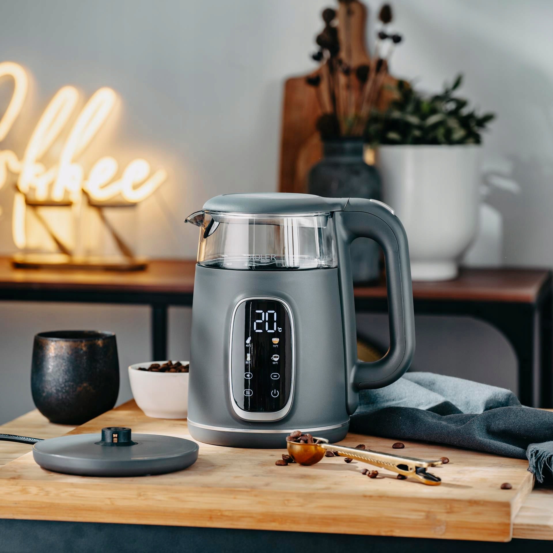 Elektrinis stiklinis virdulys su temperatūros reguliavimu, 1,7 L, 2200 W