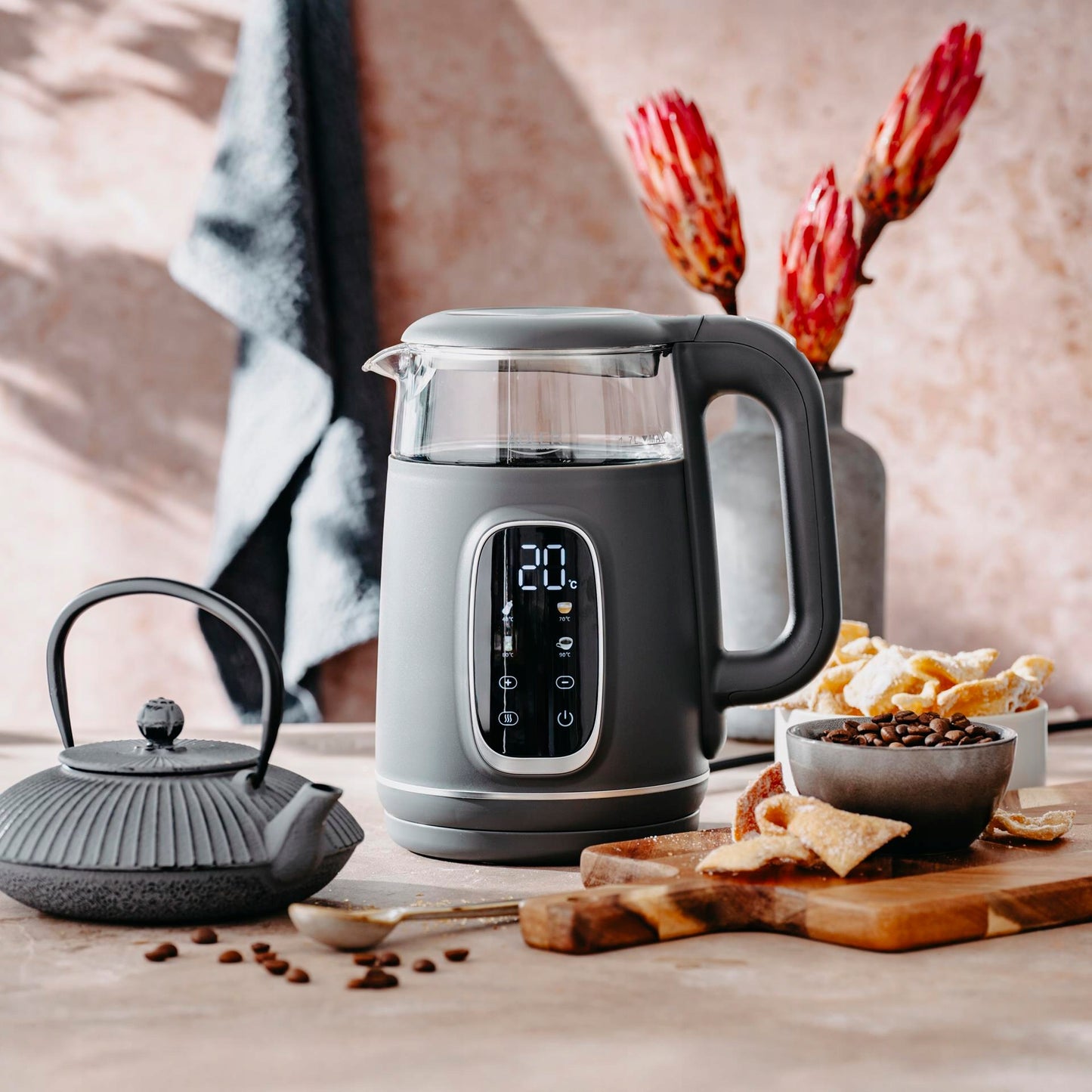 Elektrinis stiklinis virdulys su temperatūros reguliavimu, 1,7 L, 2200 W