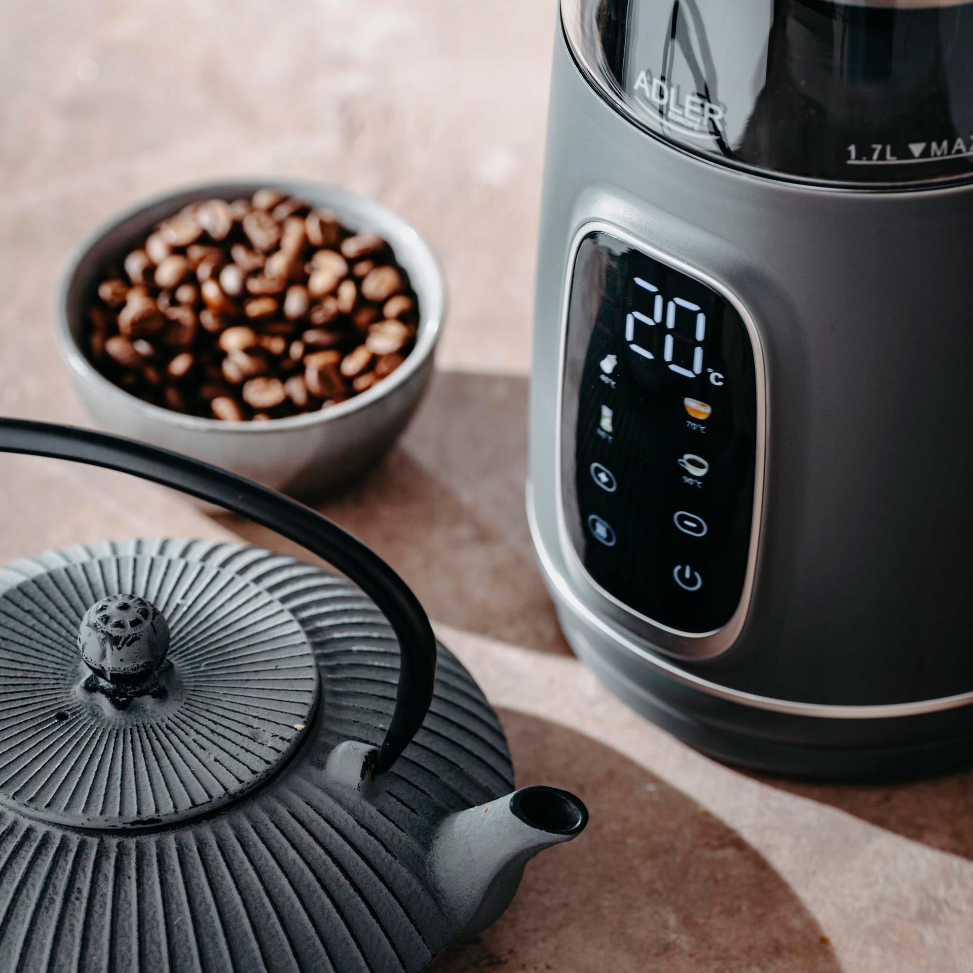 Elektrinis stiklinis virdulys su temperatūros reguliavimu, 1,7 L, 2200 W