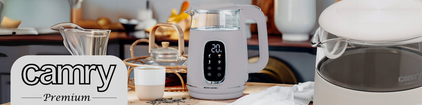 Stiklinis elektrinis virdulys su temperatūros reguliavimu, 1,7 L, 2200 W