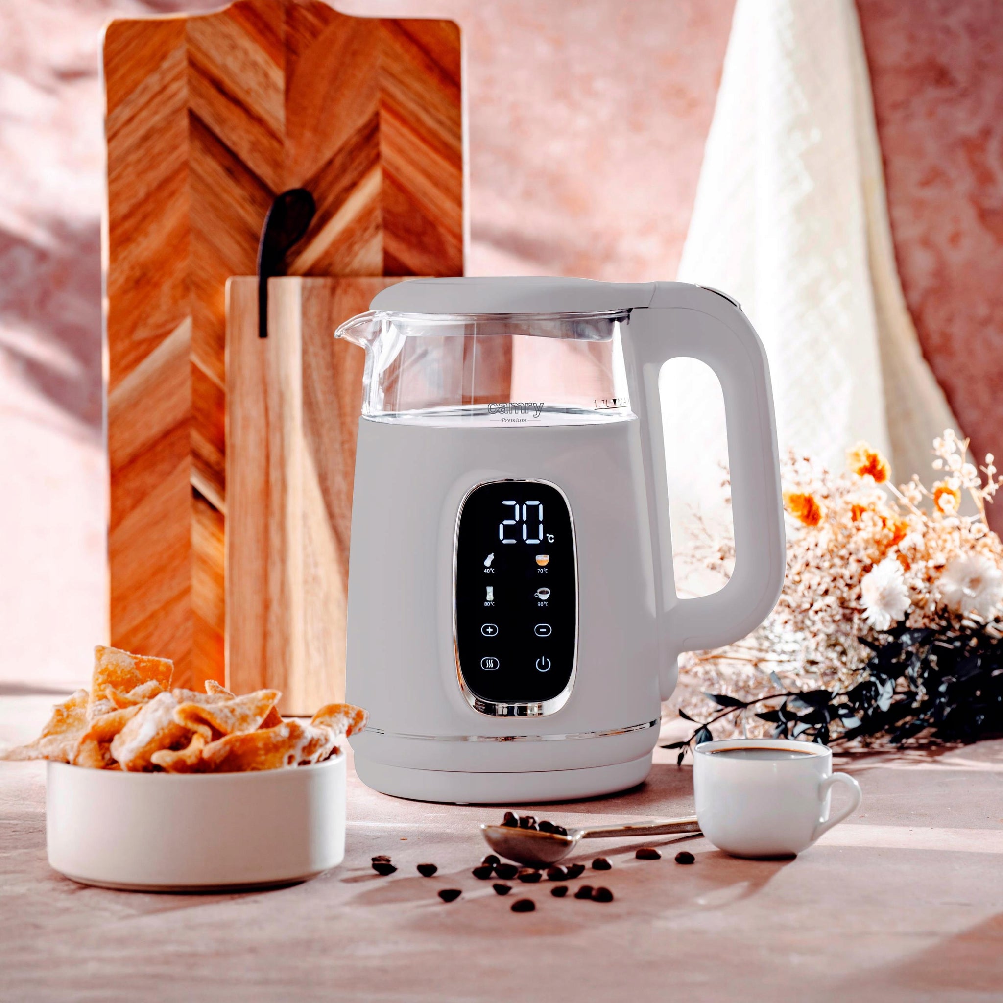 Stiklinis elektrinis virdulys su temperatūros reguliavimu, 1,7 L, 2200 W