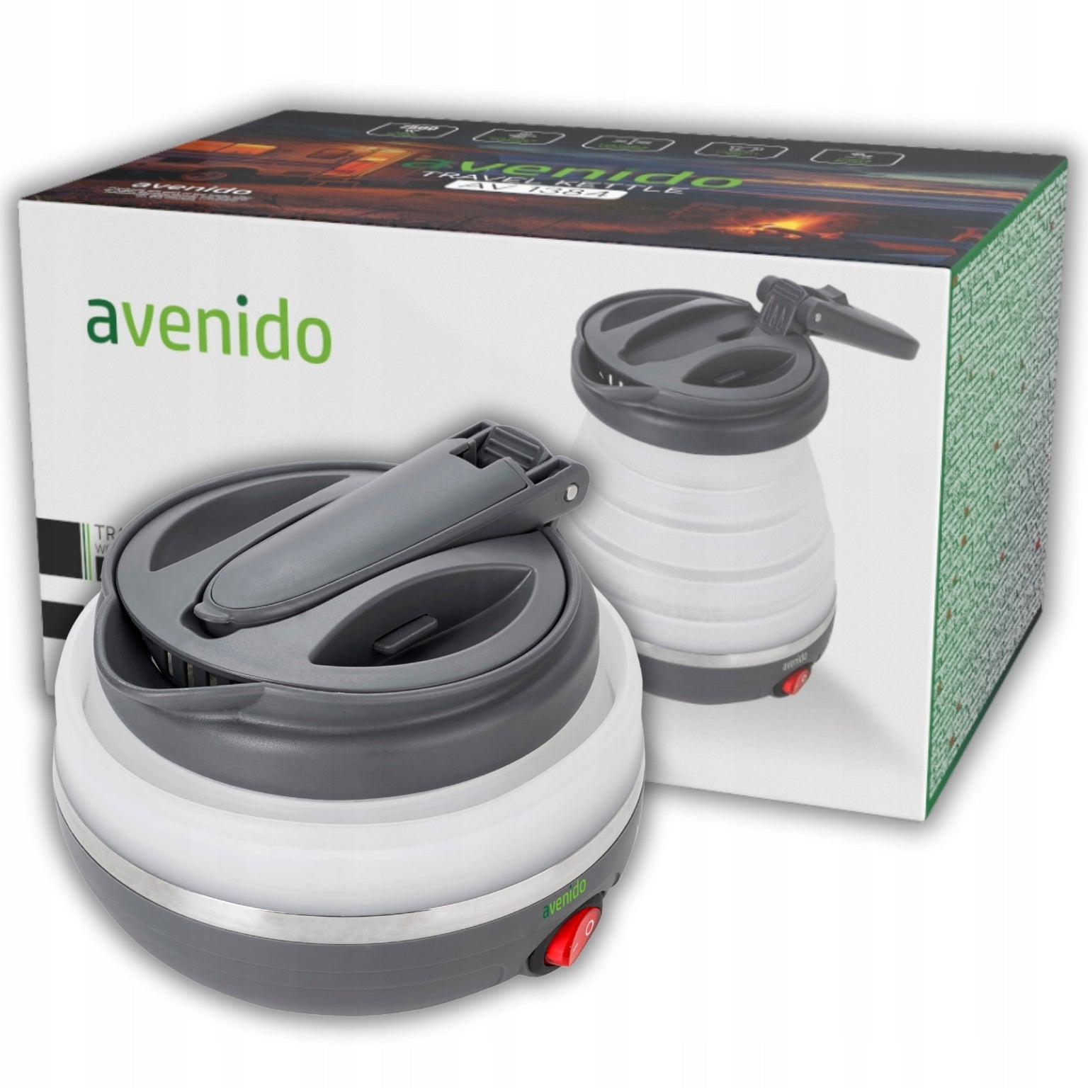 Sulankstomas silikoninis turistinis arbatinukas, pilkas, 0,6L