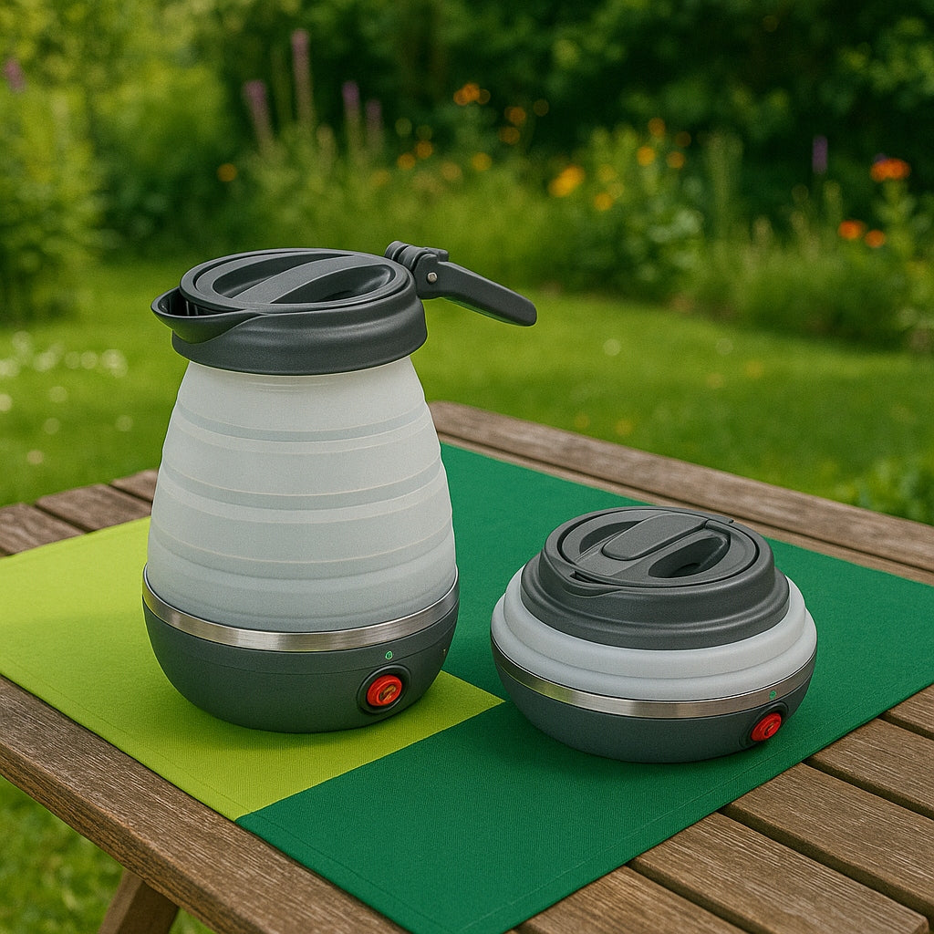 Sulankstomas silikoninis turistinis arbatinukas, pilkas, 0,6L