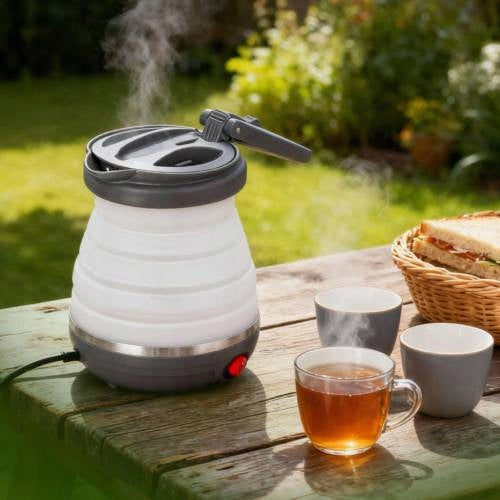 Sulankstomas silikoninis turistinis arbatinukas, pilkas, 0,6L