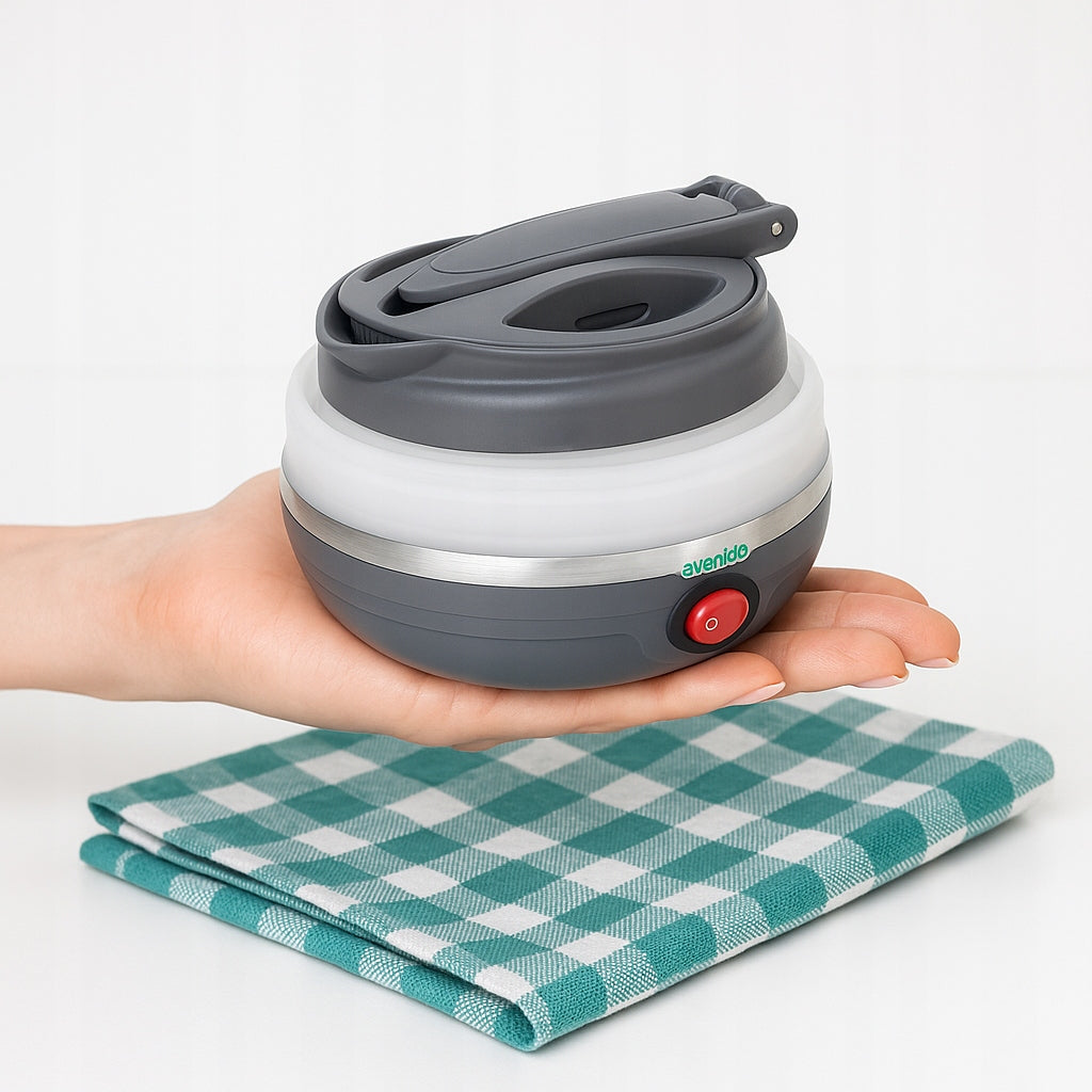 Sulankstomas silikoninis turistinis arbatinukas, pilkas, 0,6L