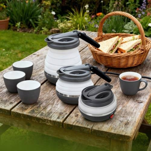 Sulankstomas silikoninis turistinis arbatinukas, pilkas, 0,6L