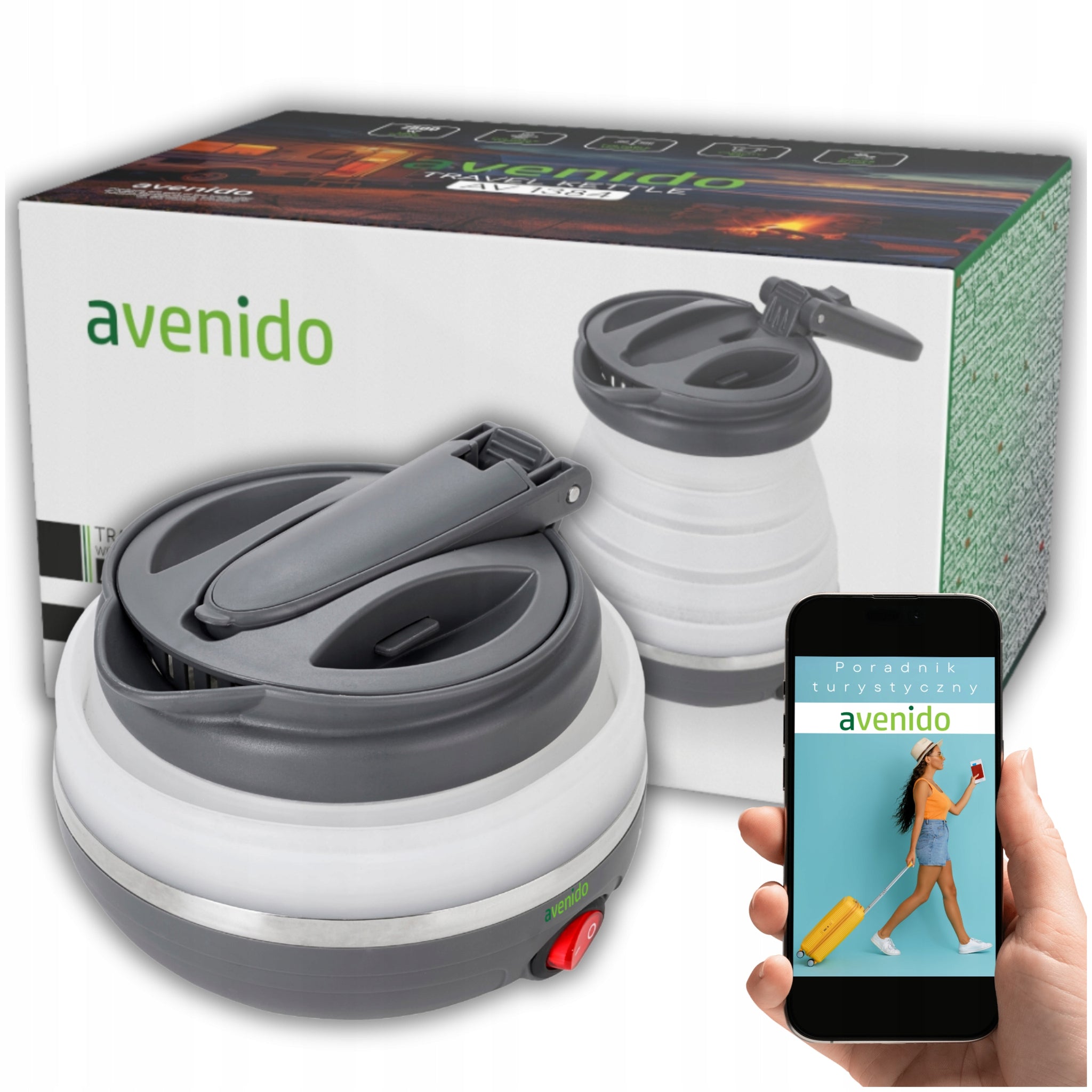 Sulankstomas silikoninis turistinis arbatinukas, pilkas, 0,6L