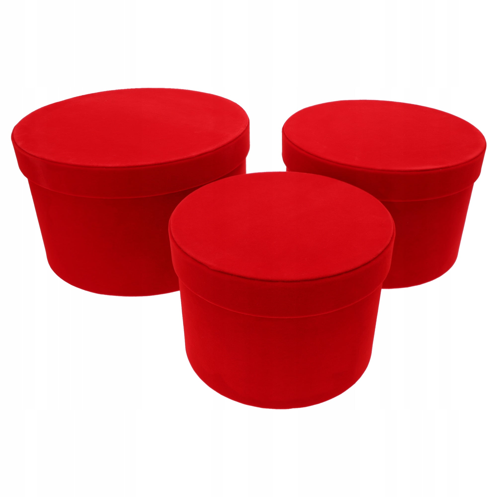 Raudoni veliūriniai gėlių dėžutės su dangteliu, dovanų dėžutės gėlėms, 3 vnt.