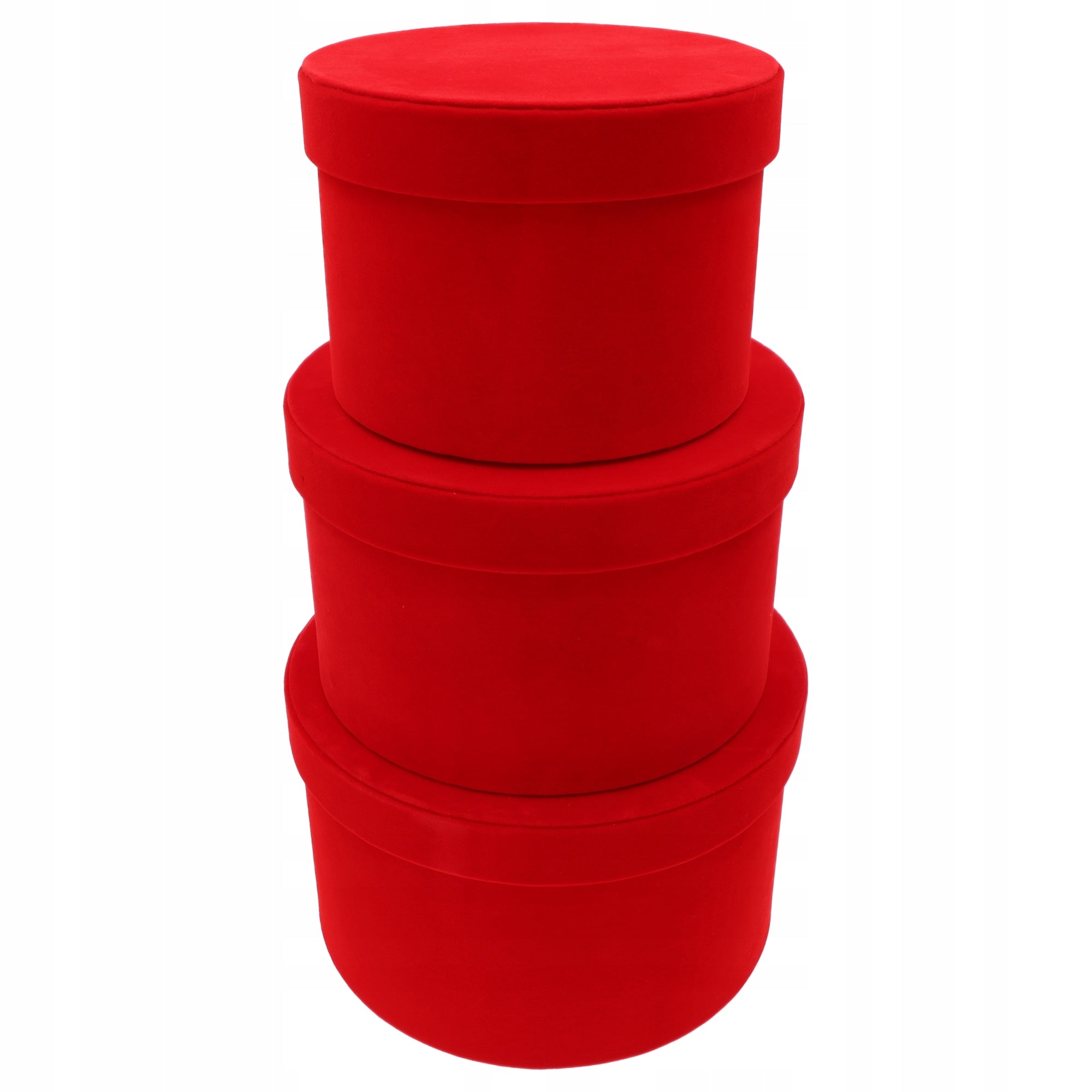 Raudoni veliūriniai gėlių dėžutės su dangteliu, dovanų dėžutės gėlėms, 3 vnt.