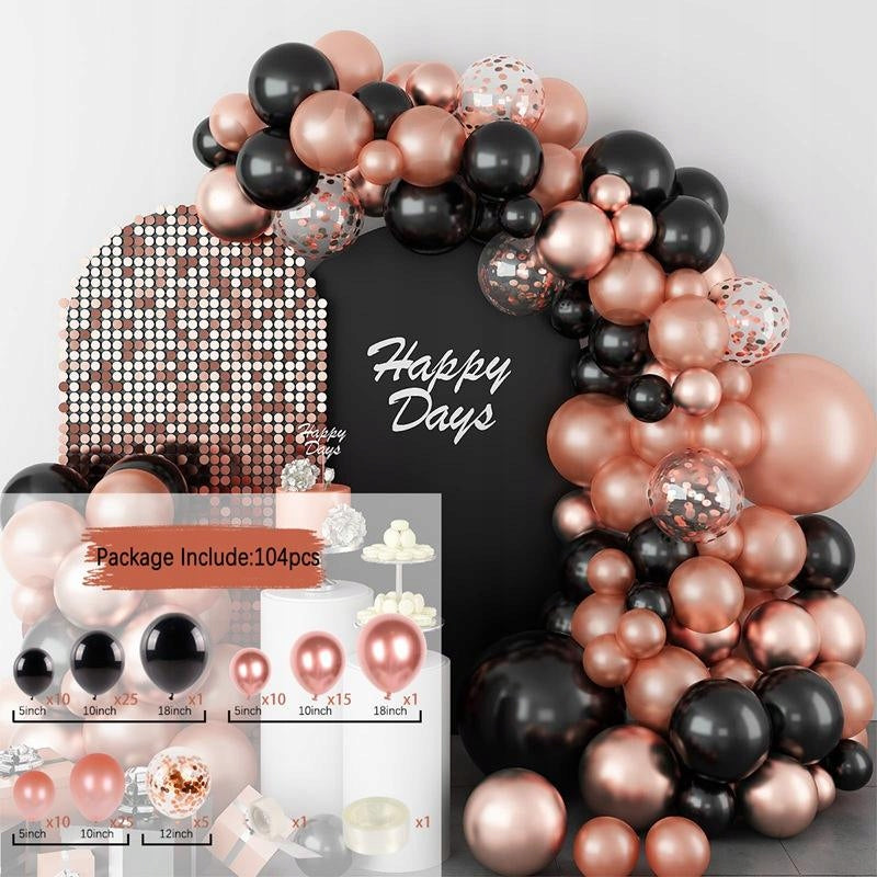 Balionų dekoracija Gimtadienis Vestuvės Vestuvės Juoda Rožinė 18 30 40 50 104 elementai