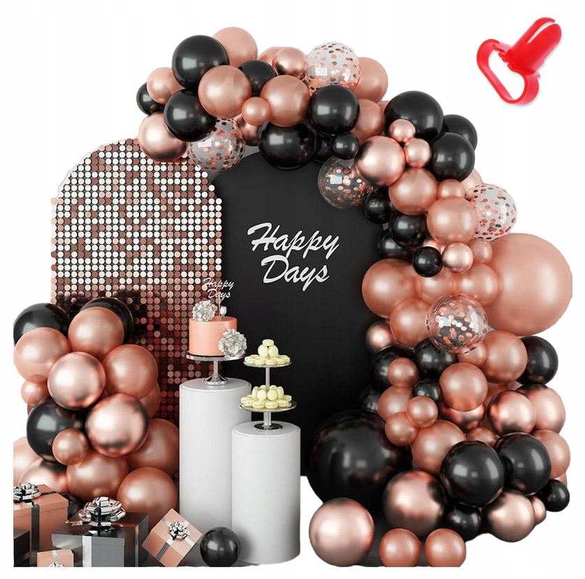 Balionų dekoracija Gimtadienis Vestuvės Vestuvės Juoda Rožinė 18 30 40 50 104 elementai