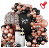 Balionų dekoracija Gimtadienis Vestuvės Vestuvės Juoda Rožinė 18 30 40 50 104 elementai