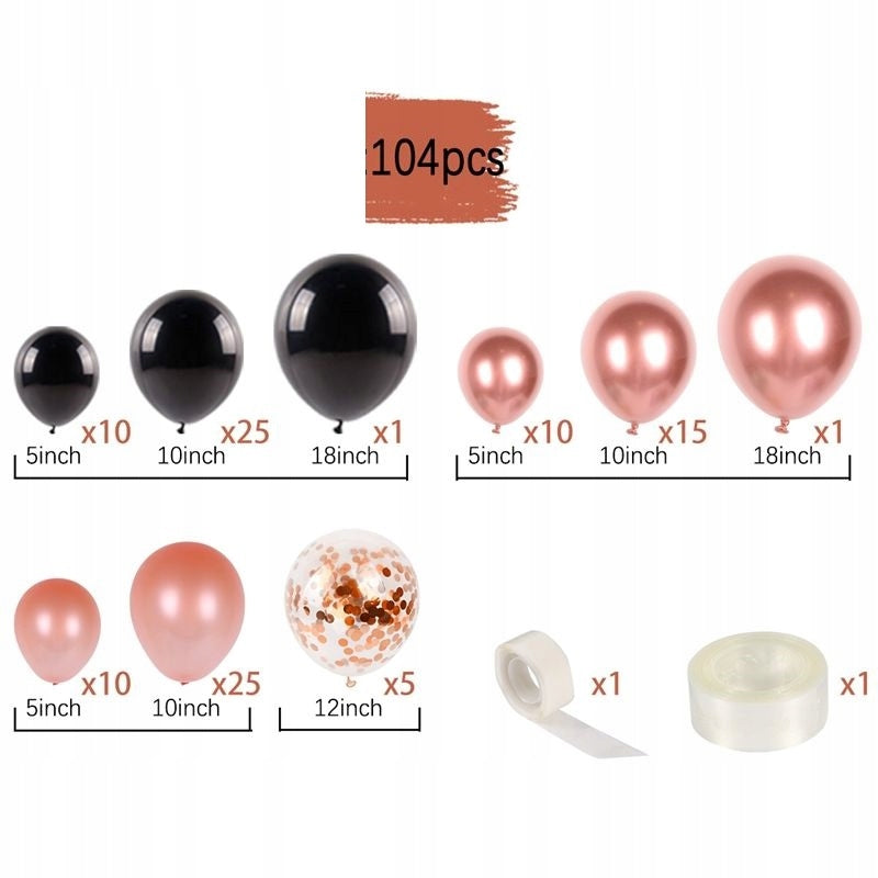 Balionų dekoracija Gimtadienis Vestuvės Vestuvės Juoda Rožinė 18 30 40 50 104 elementai