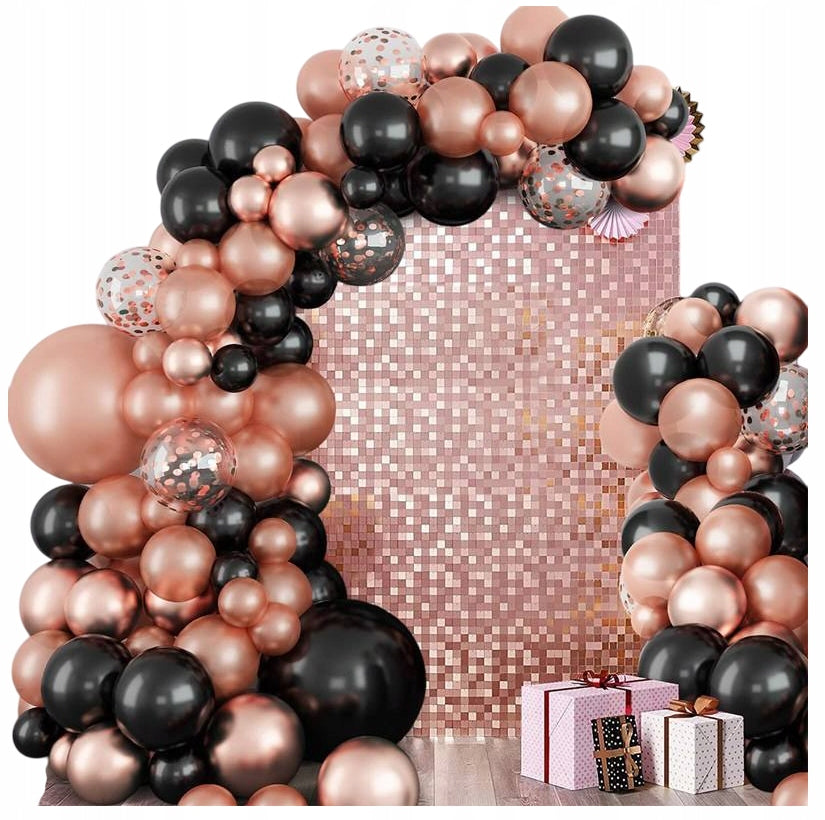 Balionų dekoracija Gimtadienis Vestuvės Vestuvės Juoda Rožinė 18 30 40 50 104 elementai
