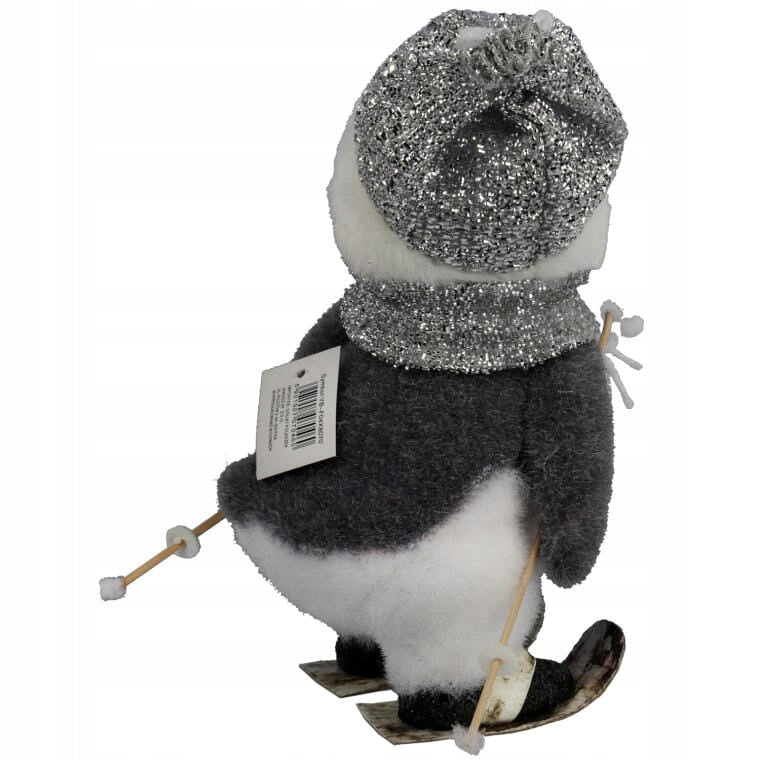 Kalėdinė dekoracija Pingvinas ant slidžių pilkas 28 cm