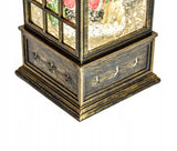 Kalėdinė dekoracija - telefono būdelė su Kalėdų seneliu, dovanomis ir krentančiu sniegu