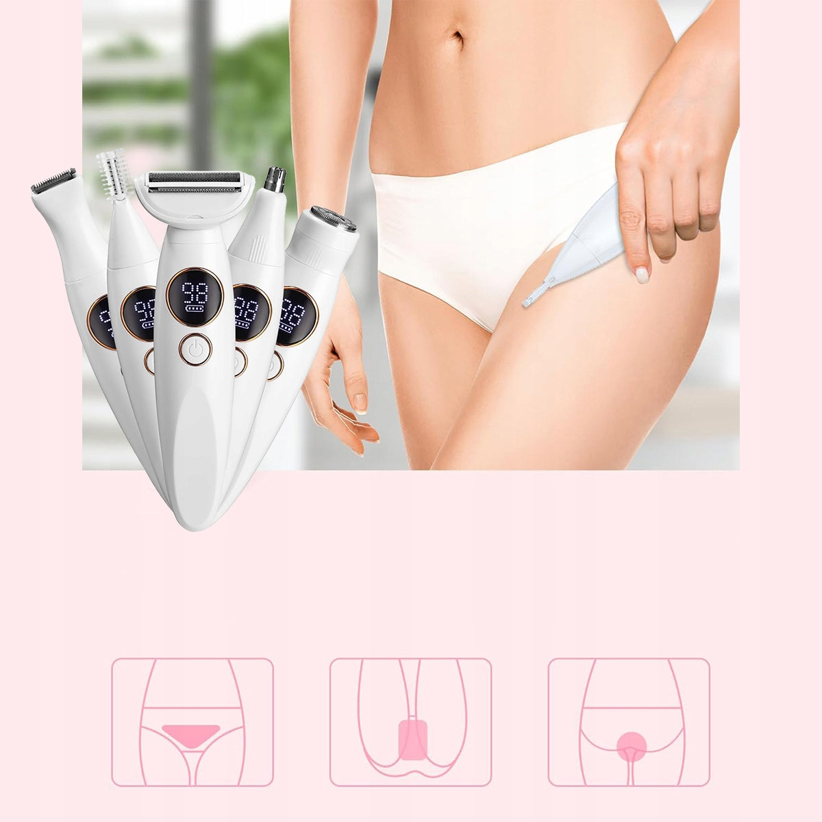 DEPILIATORUS KŪNUI LADY SHAVER SKUSTUVAS MOTERIŠKAS 5 IN 1