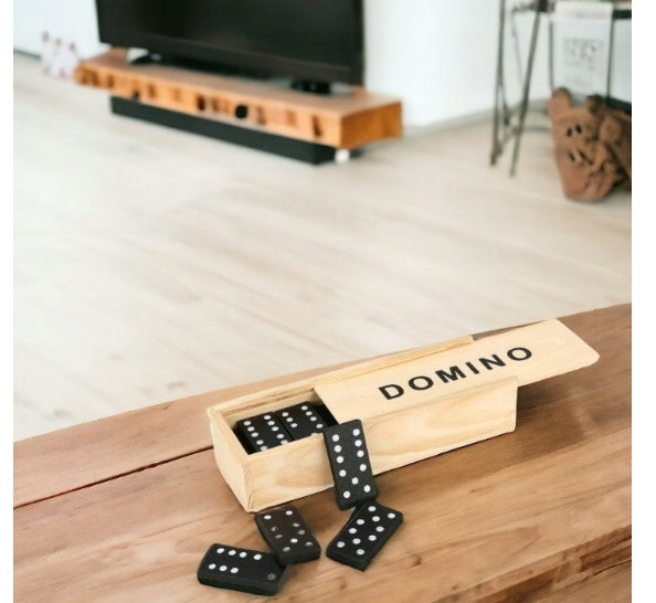 DOMINO 28 X MEDINIAI KLUDAI KOVA ŽAIDIMAS ŠEIMAI DOVANŲ DĖŽUTĖ