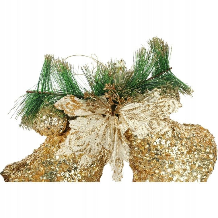 Didelė kalėdinė dekoracija – 2 varpai, auksinis pakabukas ant durų, Kalėdoms