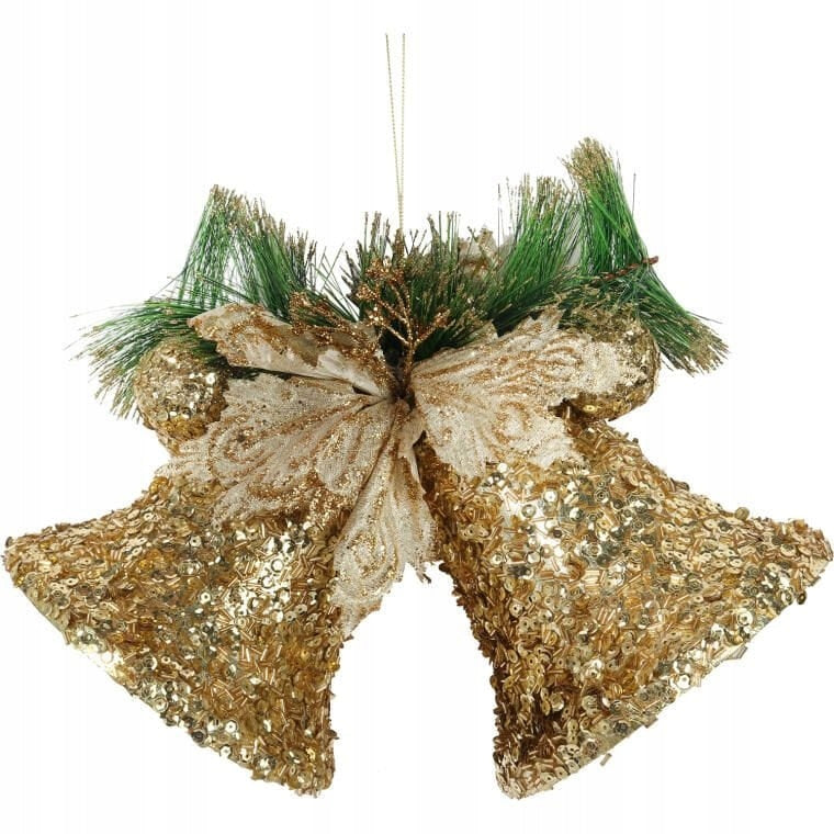 Didelė kalėdinė dekoracija – 2 varpai, auksinis pakabukas ant durų, Kalėdoms