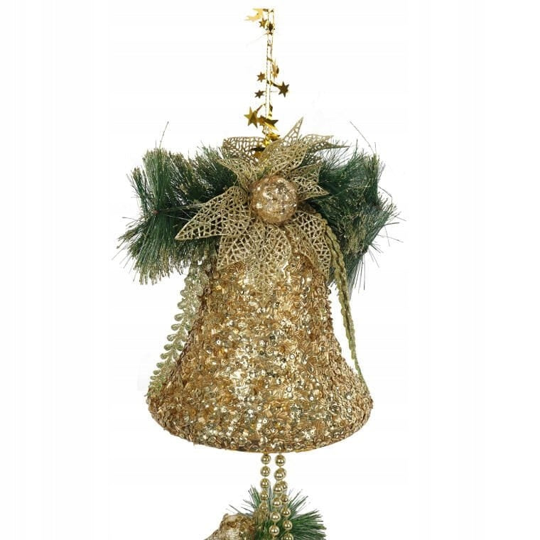 Didelė Kalėdinė dekoracija 4 auksiniai varpeliai, Kalėdinė puošmena ant durų