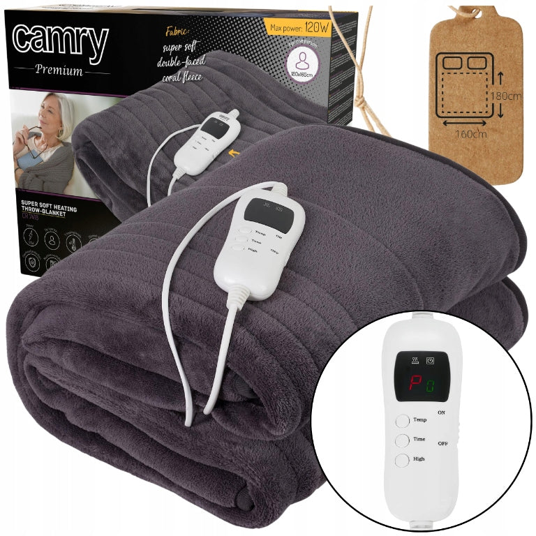 DIDELIS Elektrinis pledas 160x180cm Šildomas POLAR Medžiagos Šildymo kilimėlis Su pulteliu ir laikmačiu