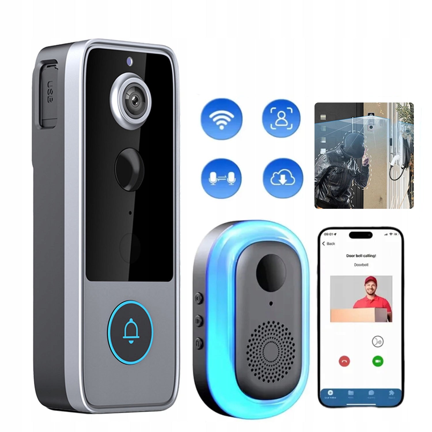 DURŲ SKAMBUTIS SU KAMERA WIFI SMART NUOTOLINIO STEBĖJIMO IP65