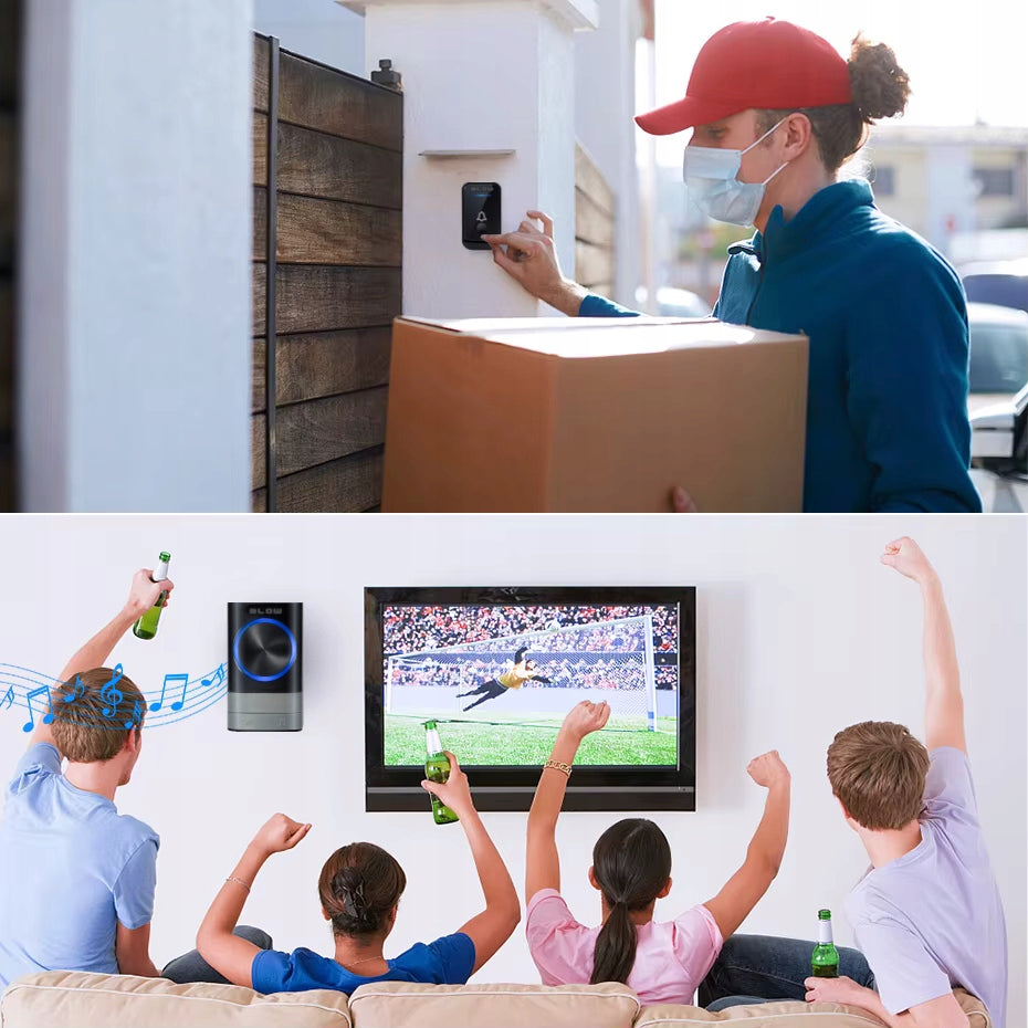 Belaidis vandeniui atsparus IP44 skambutis, ilgas veikimo nuotolis namų durims, varteliams