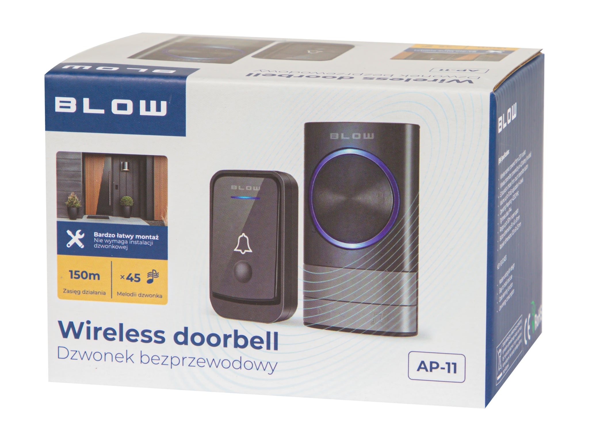 Belaidis vandeniui atsparus IP44 skambutis, ilgas veikimo nuotolis namų durims, varteliams