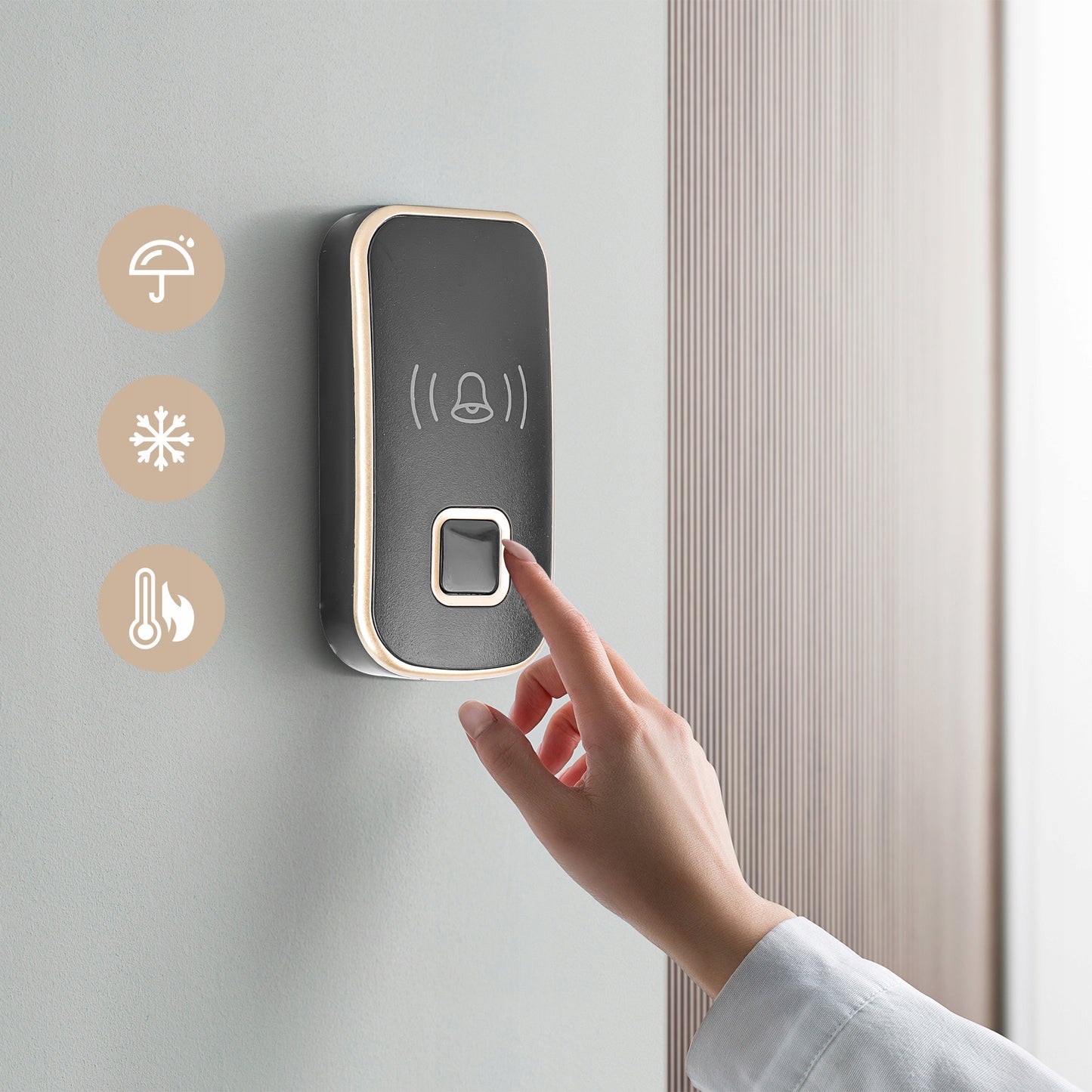 Belaidis vandeniui atsparus IP44 skambutis, ilgas veikimo nuotolis namų durims, varteliams