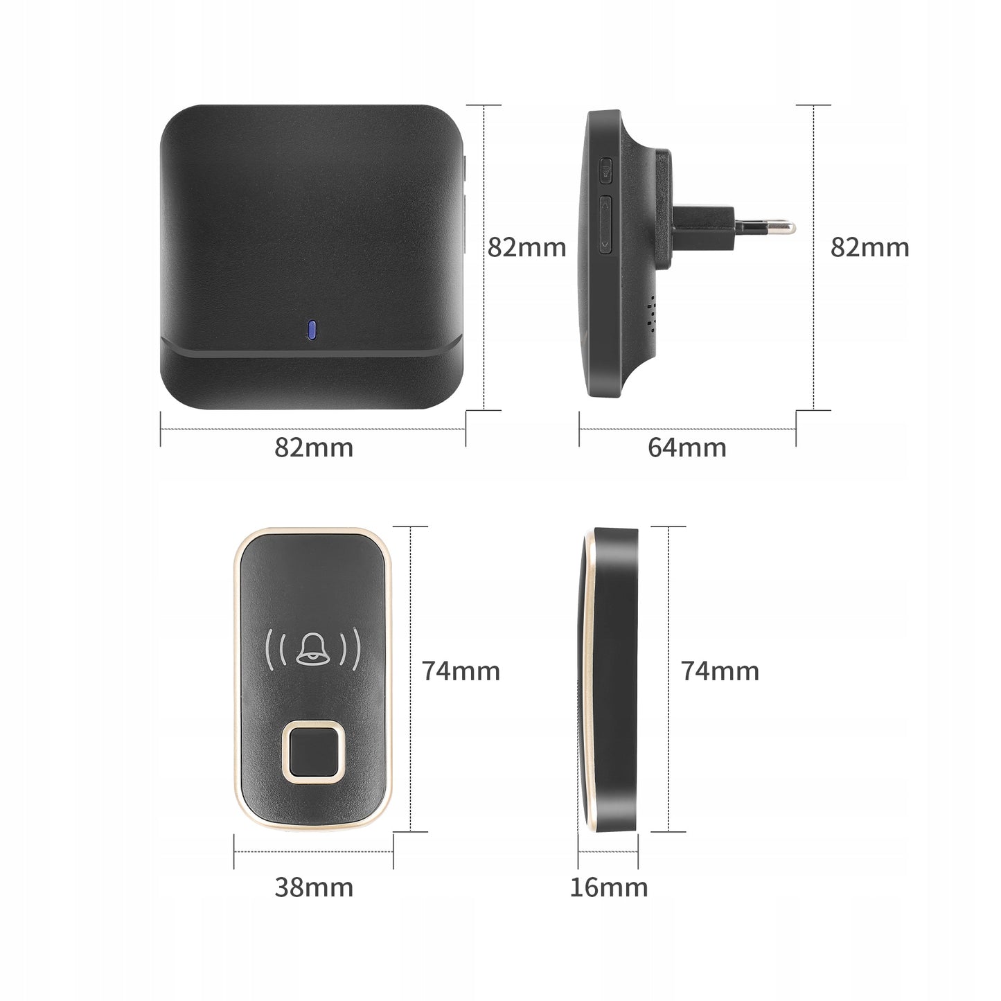 Belaidis vandeniui atsparus IP44 skambutis, ilgas veikimo nuotolis namų durims, varteliams