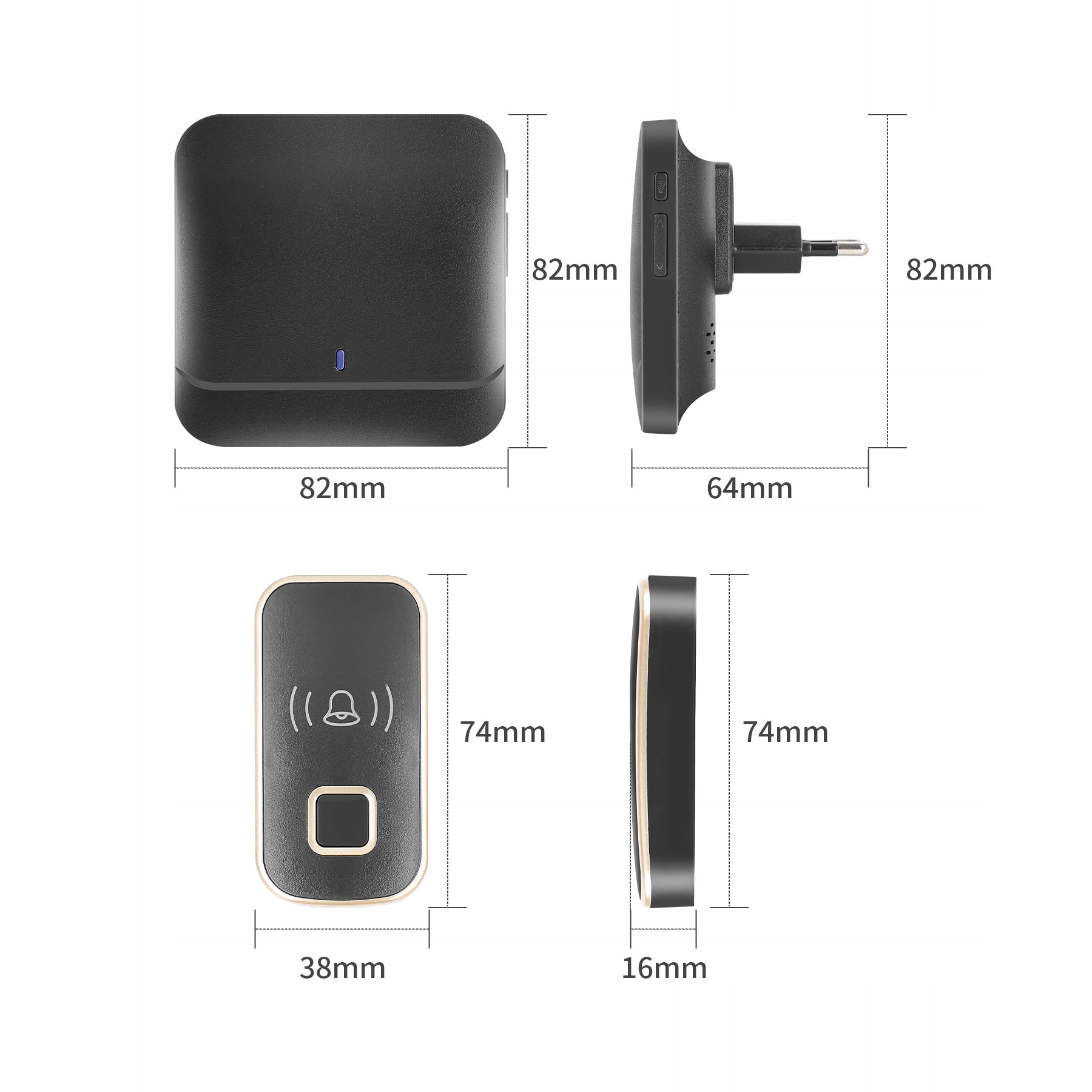 Belaidis vandeniui atsparus IP44 skambutis, ilgas veikimo nuotolis namų durims, varteliams