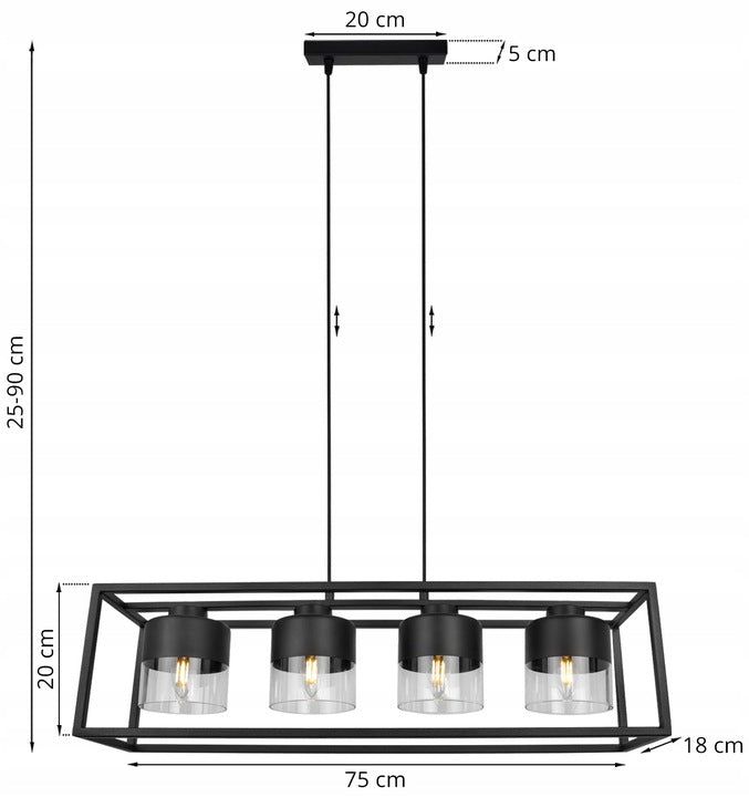 Dekoratyvinė pakabinama lempa su reguliuojamu pakreipimo kampu, skirta svetainei ROMA juoda
