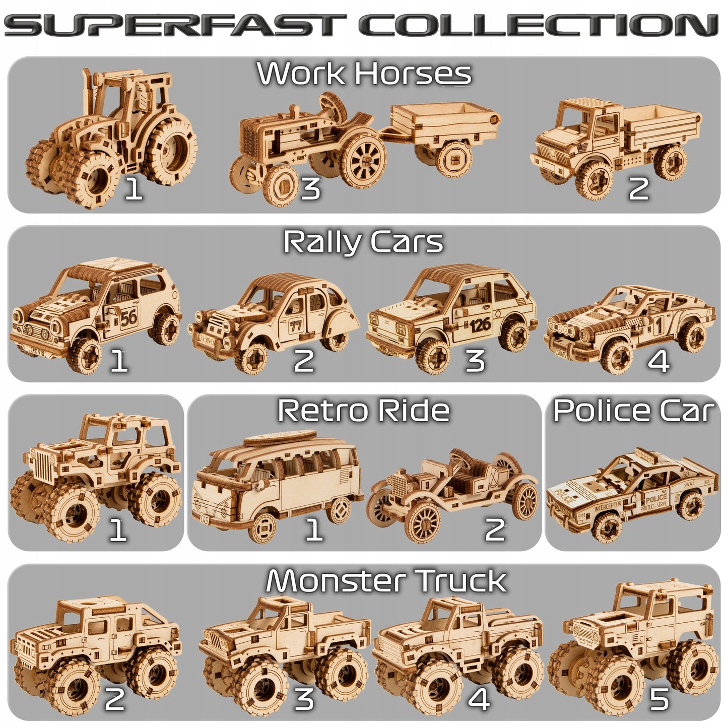 Medinis 3D Dėlionės Mechaninis Ralis Automobilis 3