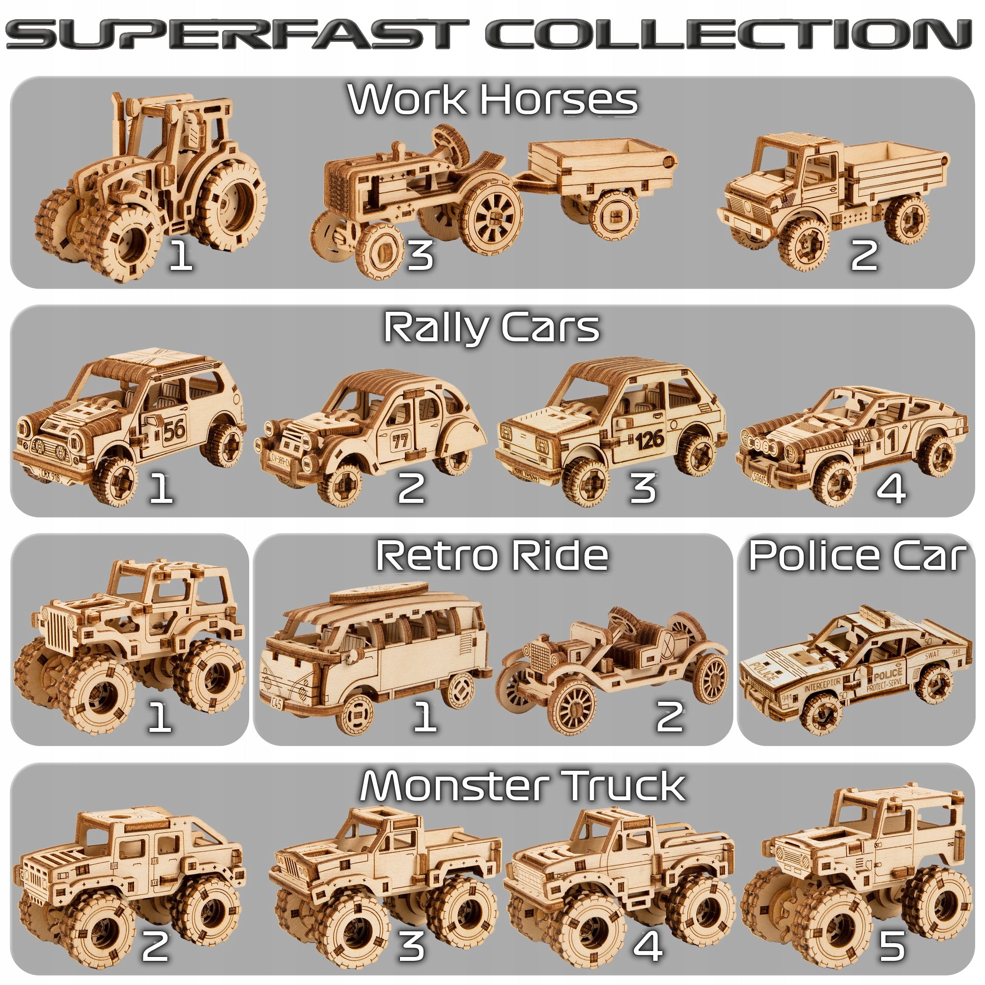 Medinis 3D Dėlionės Mechaninis Ralis Automobilis 3