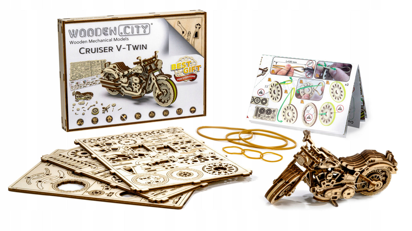 Mediniai 3D Dėlionės Modeliai Kruizeris V-Twin Wooden.City