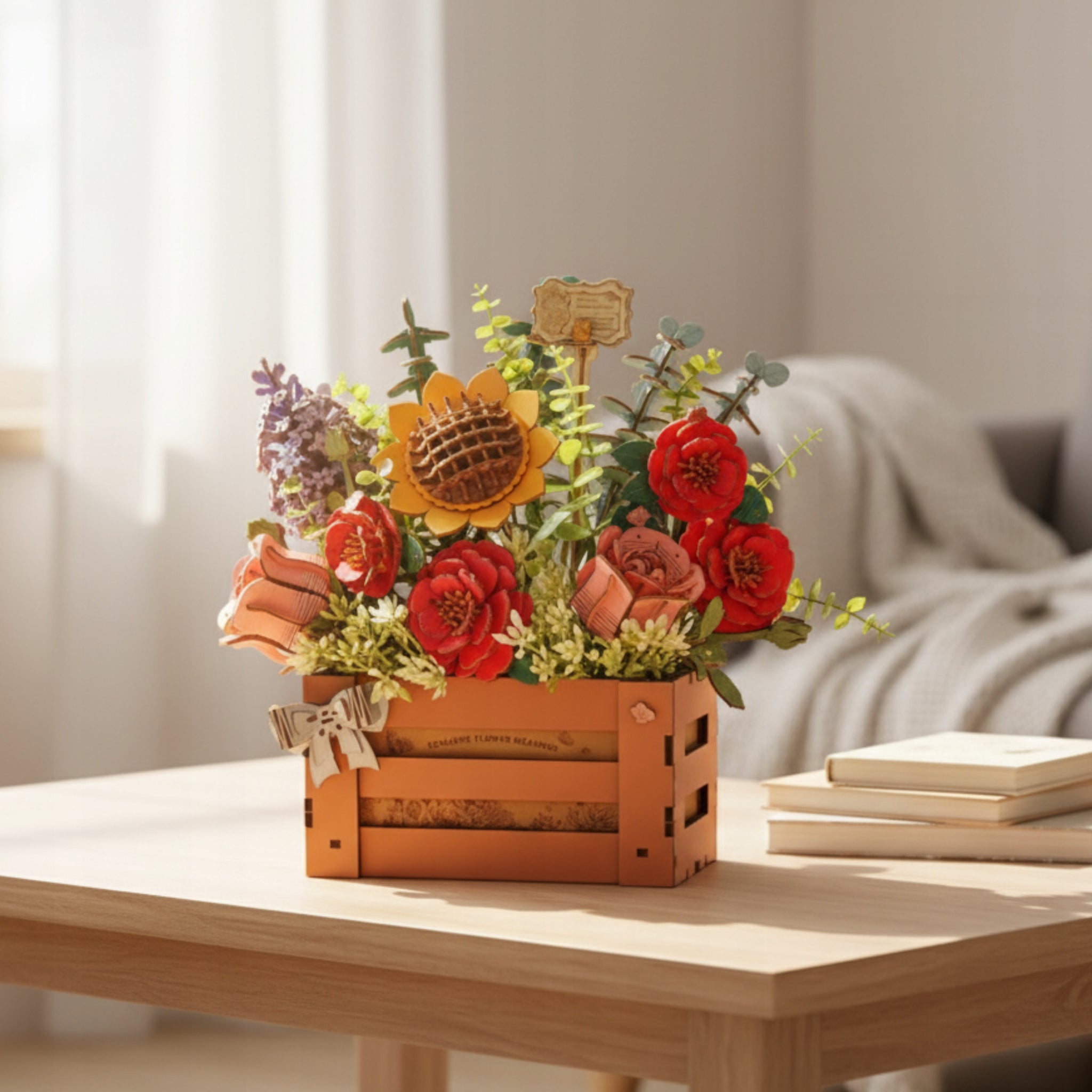 Medinis Puokštės Gėlės Vazoje 3D Dėlionė ROWOOD Namų Dekoras Pasidaryk Pats