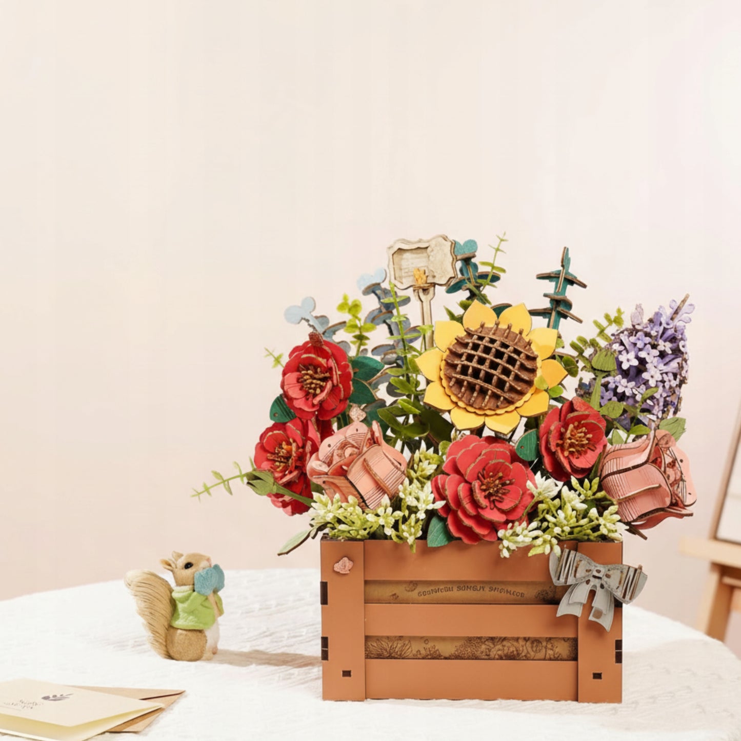 Medinis Puokštės Gėlės Vazoje 3D Dėlionė ROWOOD Namų Dekoras Pasidaryk Pats